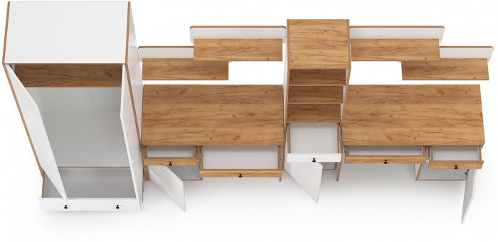 Вуди Компоновка № 31, цвет белый премиум/дуб крафт золотой, ШхГхВ 351х52,7х205 см., универсальная сборка