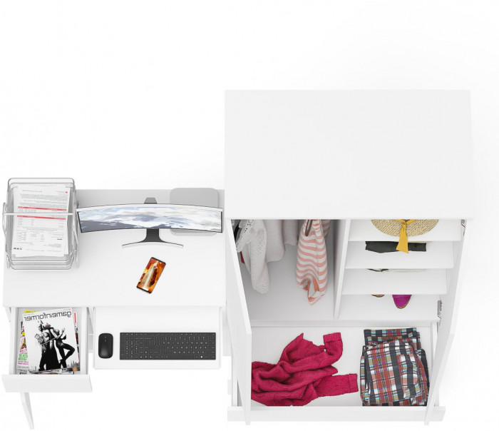 Мори Стол компьютерный МС-1 левый + Шкаф МШ900.1, цвет белый, ШхГхВ 180,4х50,4х179,6 см., выдвижной ящик слева, НЕ универсальная сборка