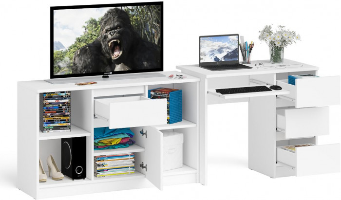 Мори Стол компьютерный МС-6 правый + Тумба МТВ1204.1, цвет белый, ШхГхВ 210,4х50х76,6 см., выдвижные ящики справа, НЕ универсальная сборка