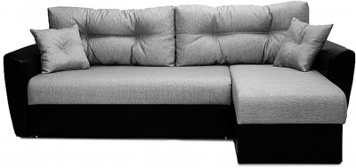 Диван-кровать угловой Амстердам, 160х200, еврокнижка, независимый пружинный блок, рогожка/экокожа, серо-черный