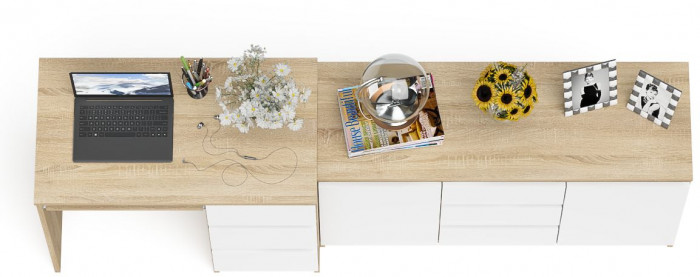 Мори компьютерный стол МС-6 правый + Комод МК1200.3, дуб сонома/белый