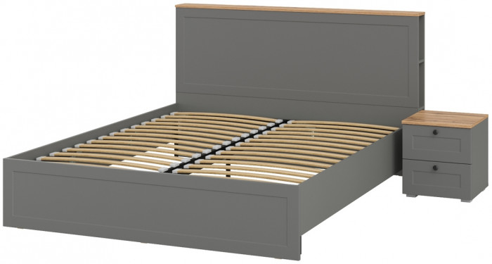 Остин 11.53 Кровать + ортопед + 16.152 Тумба прикроватная, серый графит/дуб крафт золотой