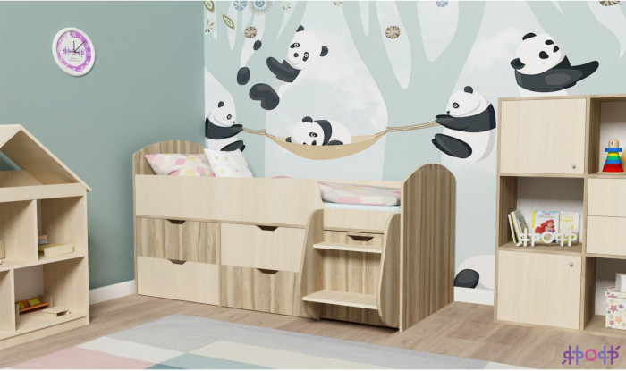 Кровать-чердак Малыш 7 (Дуб молочный/Белое дерево)