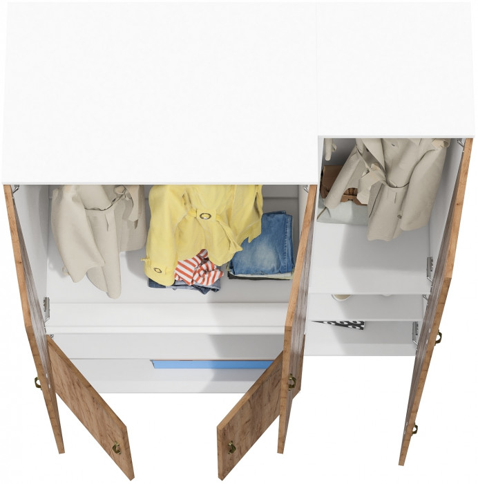 Лидер-8 Модуль Пенал МД 21Б + Шкаф МД 19Б, белый шагрень/крафт золото