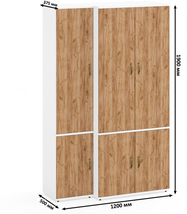 Лидер-8 Модуль Пенал МД 21Б + Шкаф МД 19Б, белый шагрень/крафт золото