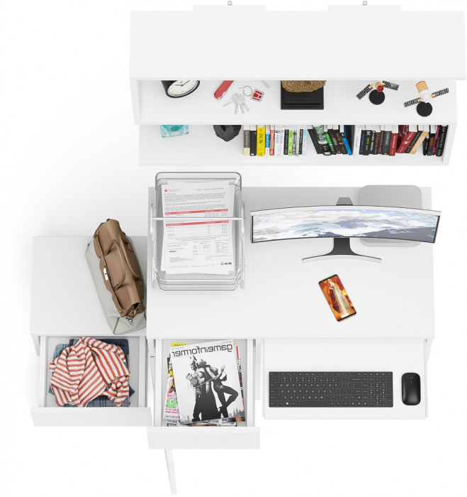 Мори компьютерный стол МС-1 левый + Тумба ТМП400.1 + Полка 900, белый