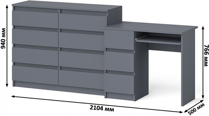 Мори компьютерный стол МС-6 левый + Комод МК1200.8, графит