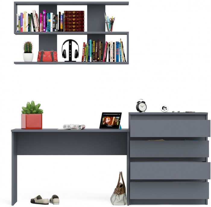 Мори письменный стол МСП1200.1 + Комод МК800.4 + Полка 1200, графит