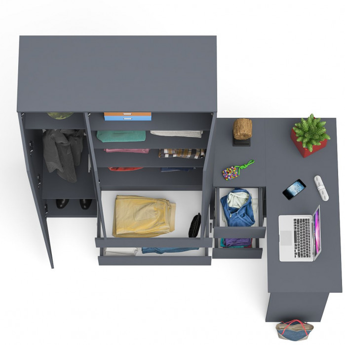 Мори Стол компьютерный МС-16 левый + Шкаф МШ1200.1, цвет графит, ШхГхВ 244,8х84,9х209,6 см., выдвижные ящики слева, НЕ универсальная сборка