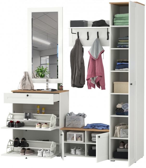 Остин Прихожая 45, белый шагрень/дуб крафт золотой