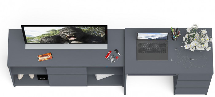 Мори Стол компьютерный МС-6 правый + Тумба МТВ1204.1, цвет графит, ШхГхВ 210,4х50х76,6 см., выдвижные ящики справа, НЕ универсальная сборка