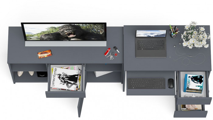 Мори Стол компьютерный МС-6 правый + Тумба МТВ1204.1, цвет графит, ШхГхВ 210,4х50х76,6 см., выдвижные ящики справа, НЕ универсальная сборка