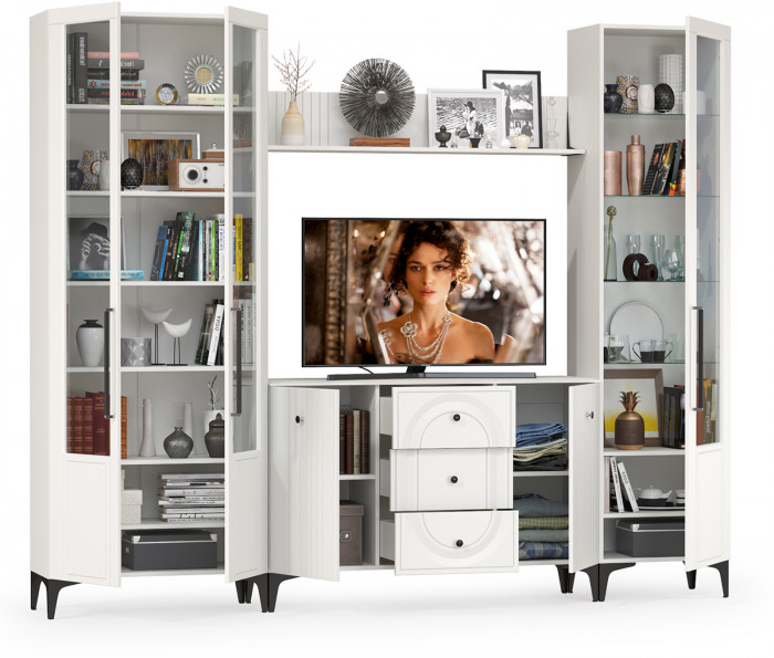 Валенсия Гостиная № 098, ЛДСП белый шагрень/МДФ белый шагрень