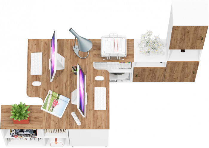 Лидер-8 Стол + Стол + Пенал + Тумба МД 3.19, белый шагрень/крафт золото