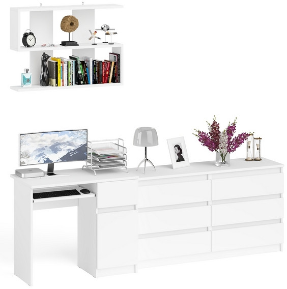 Мори компьютерный стол МС-1 правый + Комод МК1380.6 + Полка 900, белый