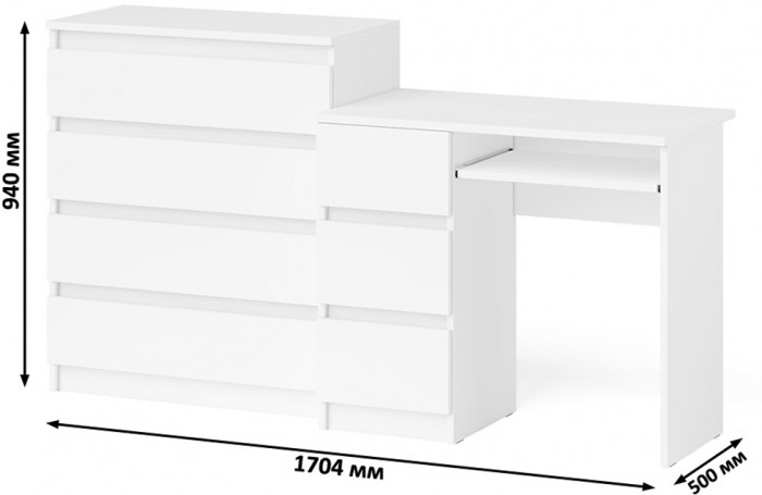 Мори компьютерный стол МС-6 левый + Комод МК800.4, белый