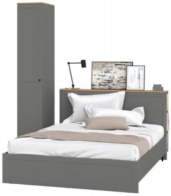 Остин 11.53 Кровать + ортопед + 13.225 Шкаф-пенал, серый графит/дуб крафт золотой