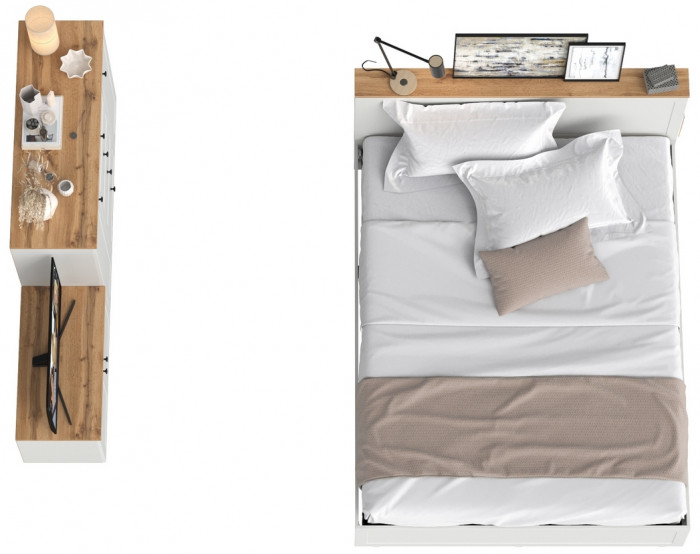 Остин 11.53 Кровать + ортопед + 16.221 Комод + 13.257 Тумба, белый шагрень/дуб крафт золотой