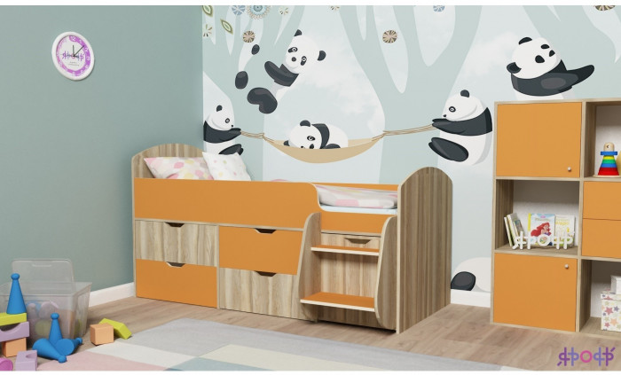 Кровать-чердак Малыш 7 (Белое дерево/Белое дерево)