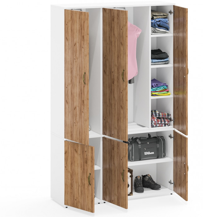 Лидер-8 Модуль Пенал МД 21Б + Шкаф МД 20Б, белый шагрень/крафт золото