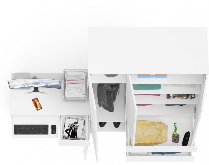 Мори компьютерный стол МС-1 правый + Шкаф МШ1200.1, белый