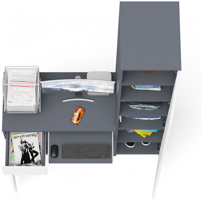 Мори Стол компьютерный МС-1 левый + Пенал МШ400.1, цвет графит/белый, ШхГхВ 130,4х50,4х209,6 см., выдвижной ящик слева, НЕ универсальная сборка