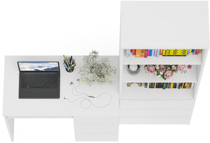 Мори компьютерный стол МС-6 правый + Стеллаж МСТ600.3, белый