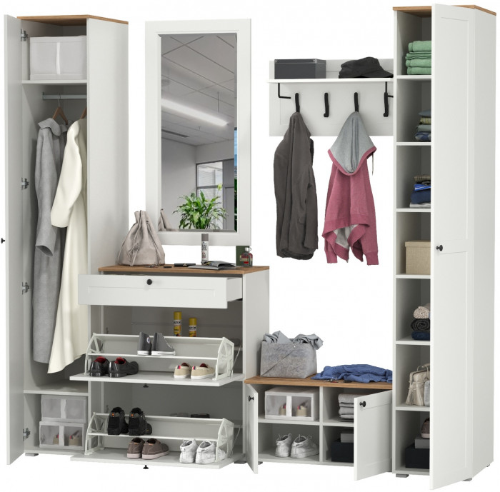 Остин Прихожая 46, белый шагрень/дуб крафт золотой