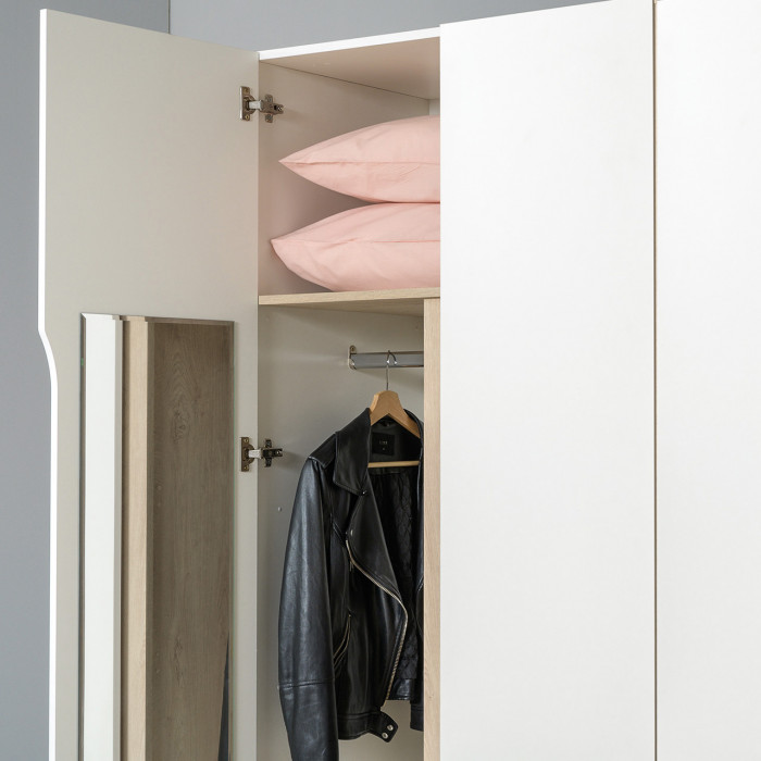 Муссон Спальня № 08, цвет белый/дуб эндгрейн элегантный/искусственная кожа белая, подъёмный ортопед, сп. м. 1600х2000 мм., б/м