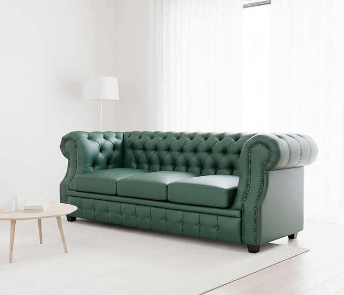 Диван офисный Честер ЛОФТ 3-х местный, экокожа зеленый