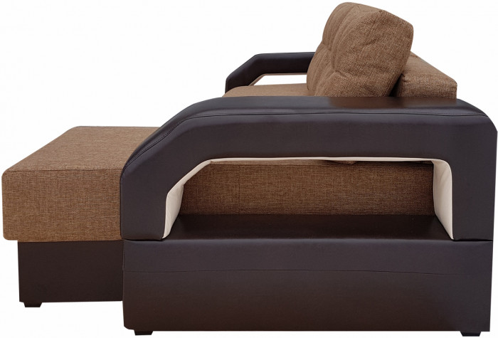 Угловой диван-еврокнижка Манчестер 160х200, с подсветкой, велюр/экокожа коричневая