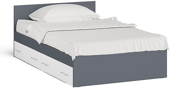 Мори Кровать с ящиками 1200, графит/белый