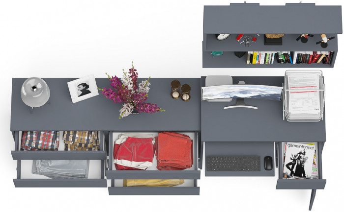 Мори компьютерный стол МС-1 правый + Комод МК1380.6 + Полка 900, графит