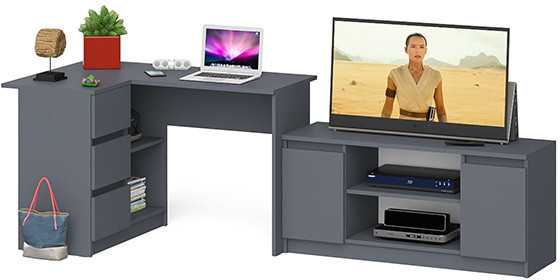 Мори компьютерный стол МС-16 левый + Тумба МТВ1200.1, графит