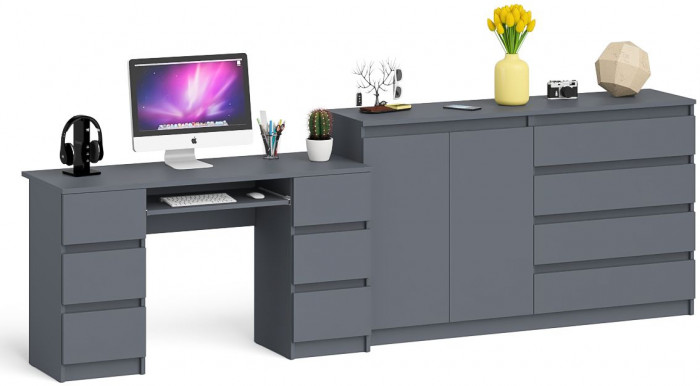 Мори компьютерный стол МС-2 + Комод МК1600.1, графит