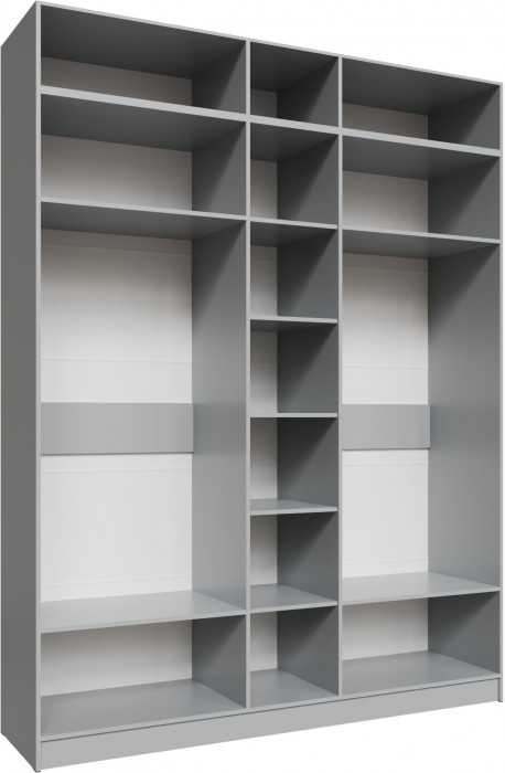 Шкаф 2,0 с антресолью и зеркалом Мадрид, Камень серый