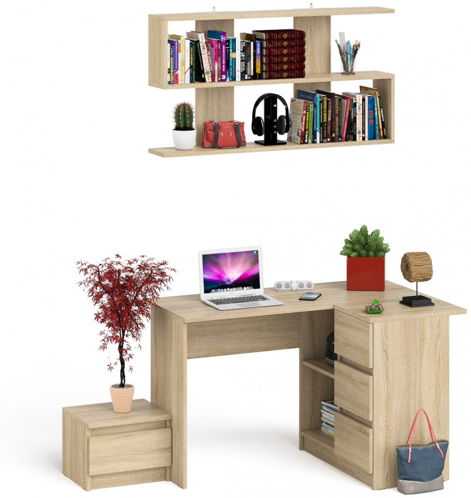 Мори Стол компьютерный МС-16 правый + Тумба ТМП400.1 + Полка 1200, цвет дуб сонома, ШхГхВ 164,8х84,9х209,6 см., НЕ универсальная сборка