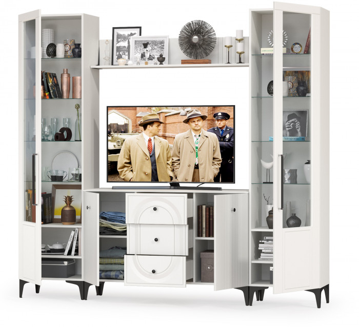 Валенсия Гостиная № 100, ЛДСП белый шагрень/МДФ белый шагрень