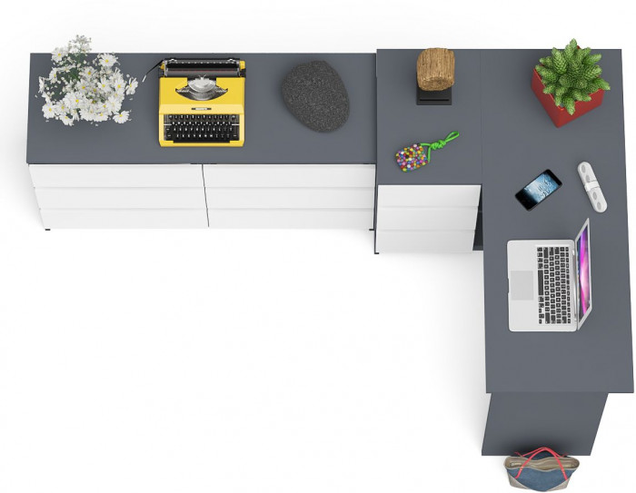 Мори компьютерный стол МС-16 левый + Комод МК1200.6, графит/белый