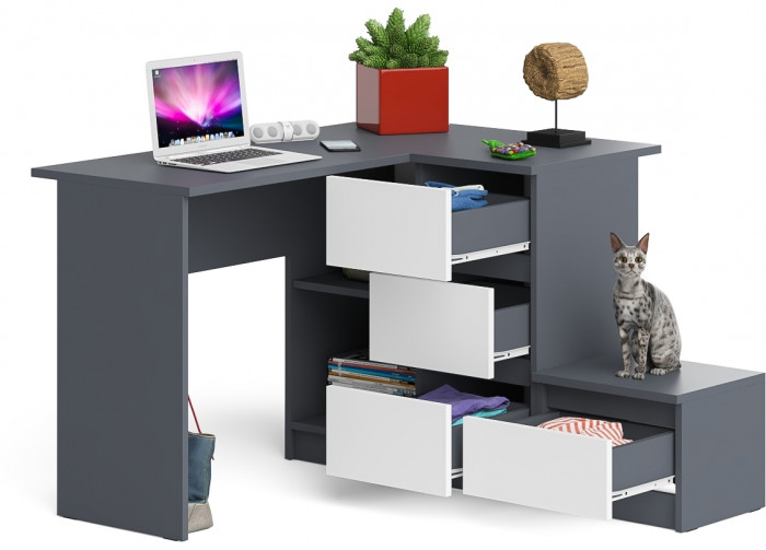 Мори компьютерный стол МС-16 правый + Тумба ТМП400.1, графит/белый