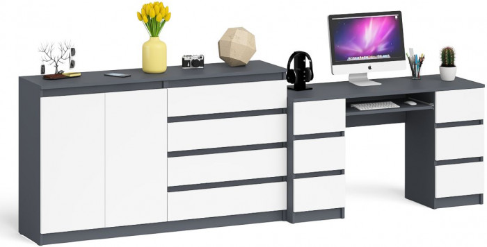 Мори компьютерный стол МС-2 + Комод МК1600.1, графит/белый