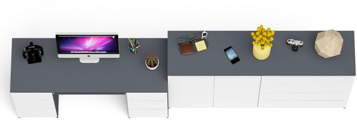 Мори компьютерный стол МС-2 + Комод МК1600.1, графит/белый