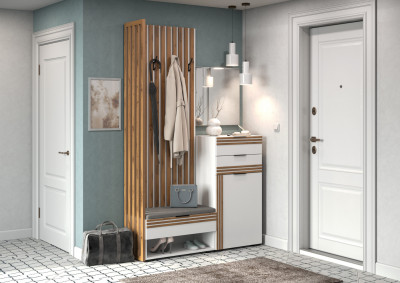 Прихожая Нао, набор №8, Белый/Белый, Вотан, Simple 27