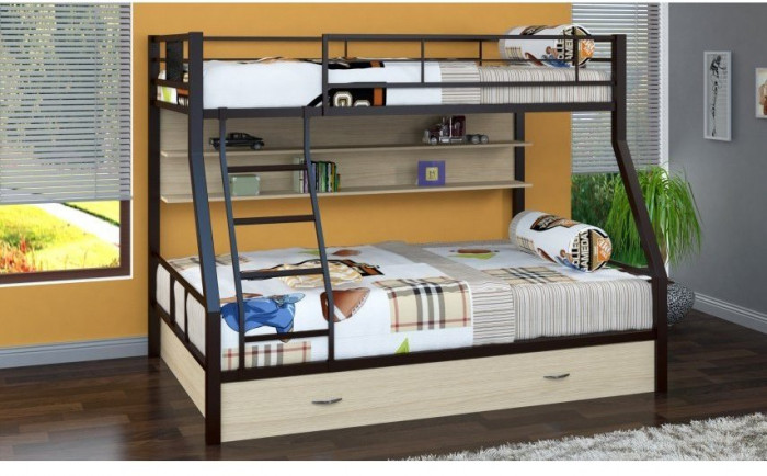 Двухъярусная кровать Гранада-1ПЯ, коричневая / Дуб (Белый, Коричневый)