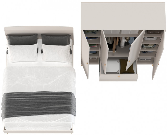 Афина Спальня Кровать 1400 + Шкаф 4-х дверный, цвет кашемир серый, ШхГхВ 144,6х210,2х95,7 + 160х56,3х220 см., сп.м. 1400х2000 мм., б/м, осн. есть