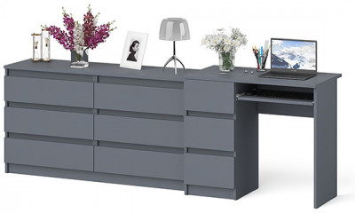 Мори компьютерный стол МС-6 левый + Комод МК1380.6, графит
