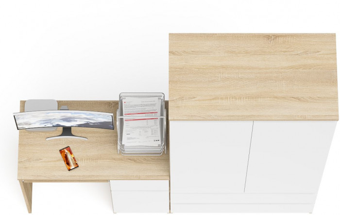 Мори Стол компьютерный МС-1 правый + Шкаф МШ900.1, цвет дуб сонома/белый, ШхГхВ 180,4х50,4х179,6 см., выдвижной ящик справа, НЕ универсальная сборка