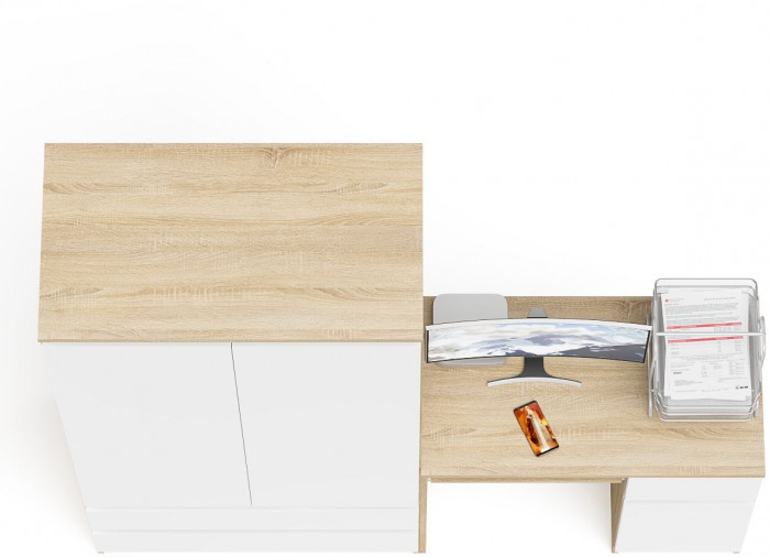 Мори Стол компьютерный МС-1 правый + Шкаф МШ900.1, цвет дуб сонома/белый, ШхГхВ 180,4х50,4х179,6 см., выдвижной ящик справа, НЕ универсальная сборка