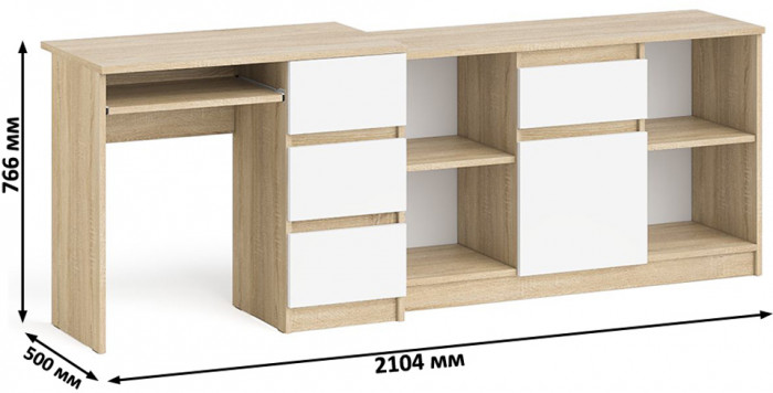 Мори Стол компьютерный МС-6 правый + Тумба МТВ1204.1, цвет дуб сонома/белый, ШхГхВ 210,4х50х76,6 см., выдвижные ящики справа, НЕ универсальная сборка