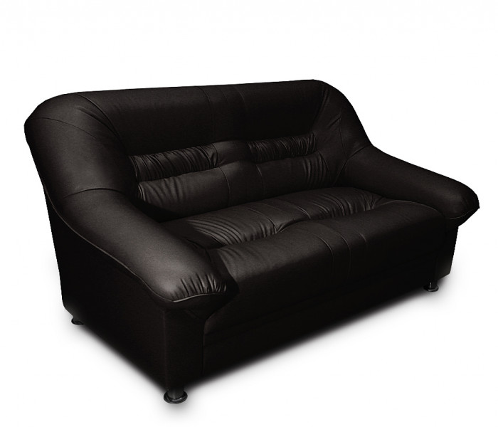 Диван кожаный черный, прямой 2-х местный, для дома, офиса, гостиной, кабинета Карелия